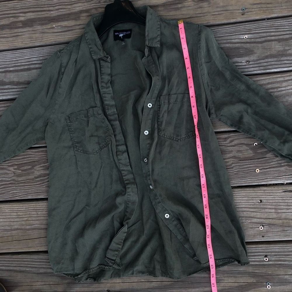 Walter Baker Nessa Roll-Tab Sleeves Button-Down Green Lyocell Top Sz Large - Picture 8 of 8